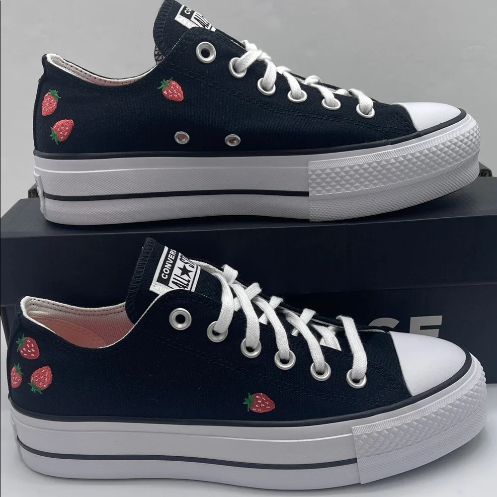 Converse WMNS Black Platform Sneakers A14935F CTAS LIFT OX BLACK/SOFT RED